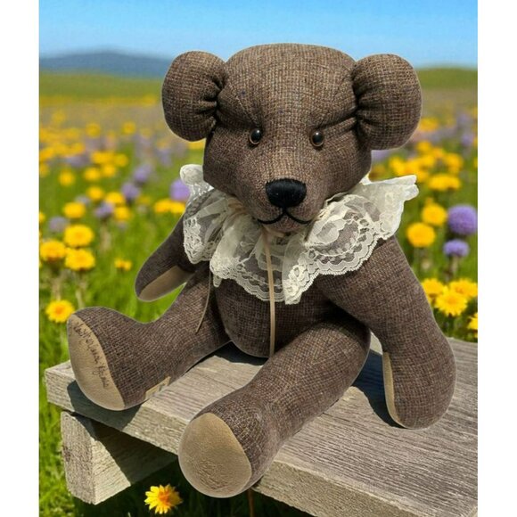 1985 Nancy Southerland Holmes Signed Teddy Bear Tweed 16” Stuffed Plush Vintage - Picture 1 of 15